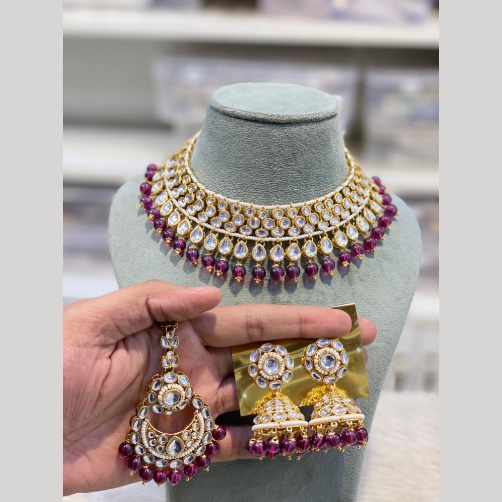 Hira Collections Premium Kundan Stone And Pearl Choker Necklace Set