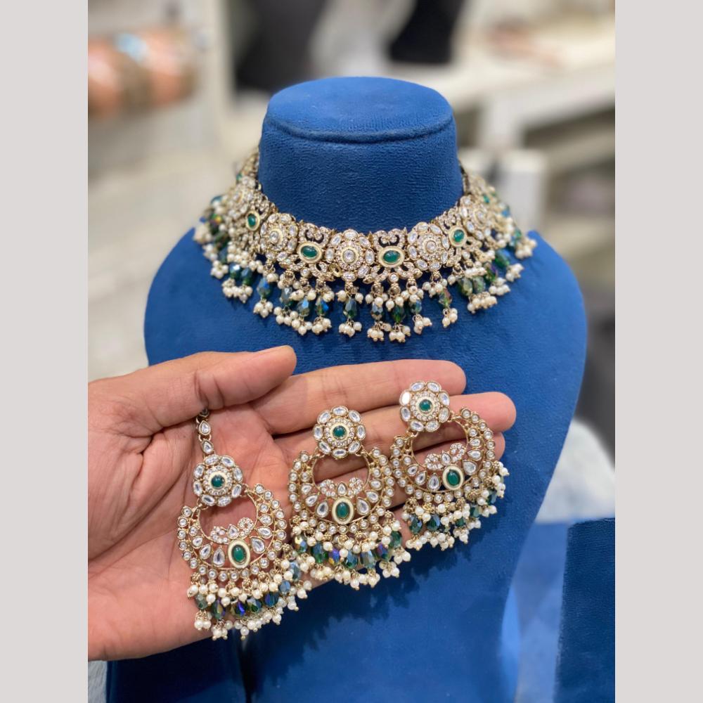 Hira Collections Elegant Pota Stone And Beads Fashion Choker Necklace Set