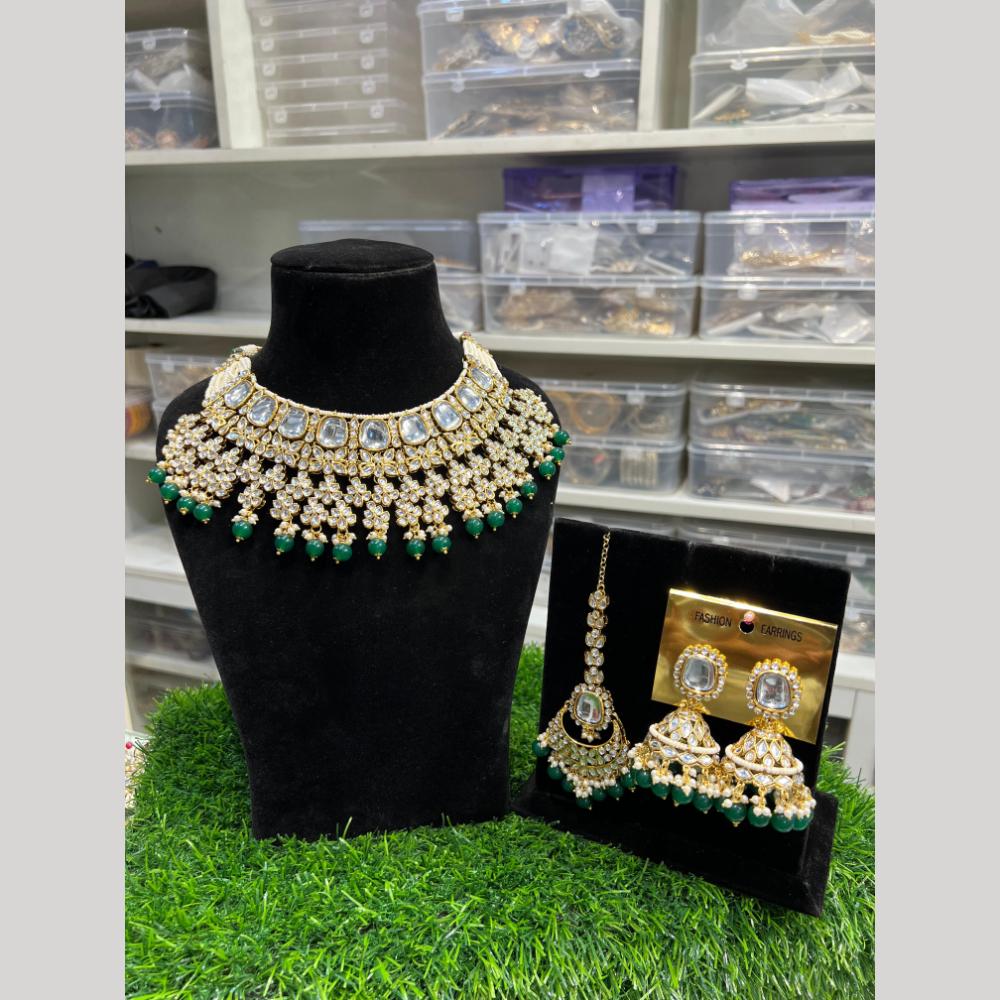Hira Collections Premium Kundan Stone Beads And Pearl Choker Necklace Set