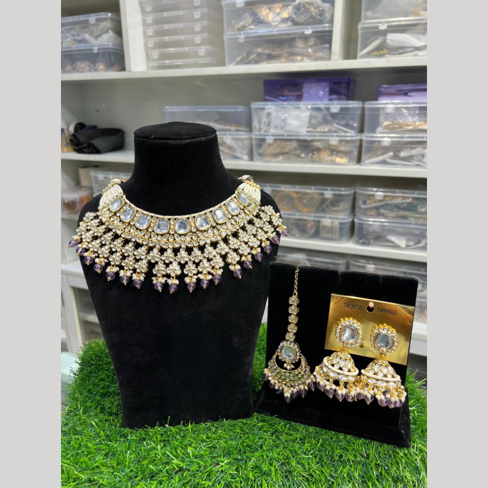 Hira Collections Premium Kundan Stone Beads And Pearl Choker Necklace Set