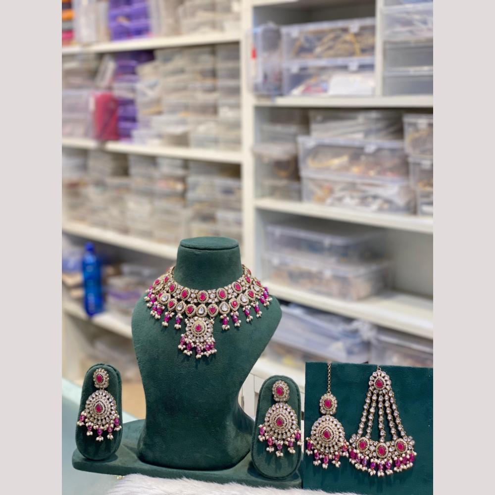 Hira Collections Elegant Pota Stone And Beads Fashion Choker Necklace Set