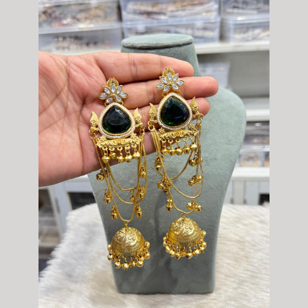 Hira Collections Grand Crystal Stone And Pearl Ghungroo Jhumki Earrings