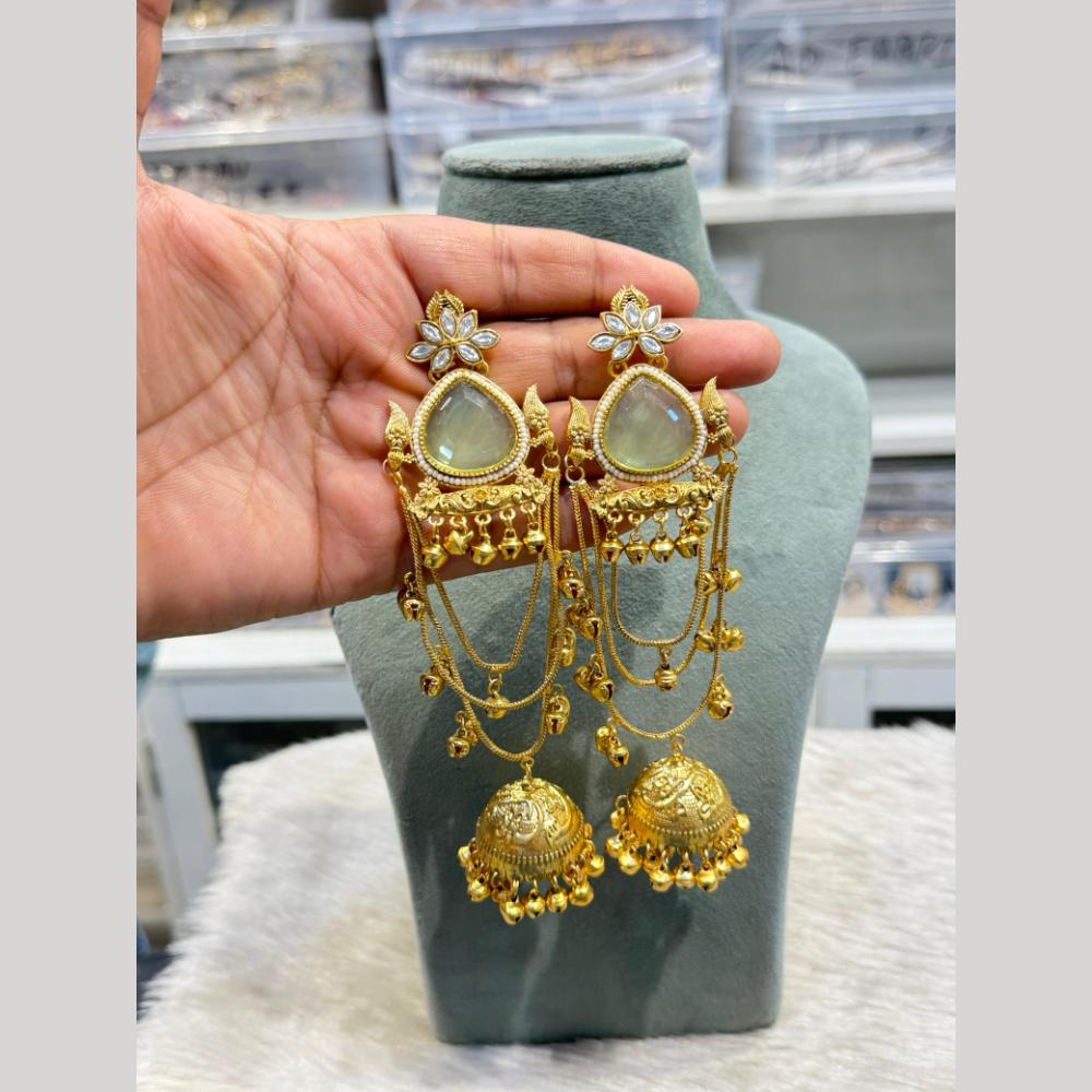 Hira Collections Grand Crystal Stone And Pearl Ghungroo Jhumki Earrings