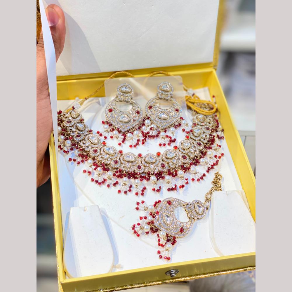 Hira Collections Premium Kundan Stone Beads And Pearl Necklace Set