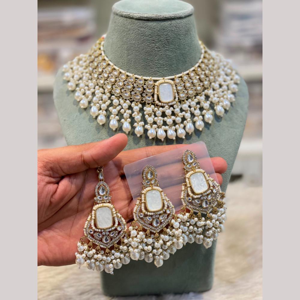Hira Collections Premium Kundan Stone Beads And Pearl Necklace Set