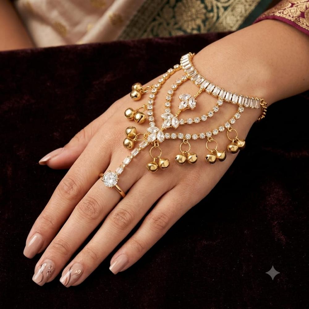 Hira Collections Designer Crystal Stone And Ghungroo Hand Harness