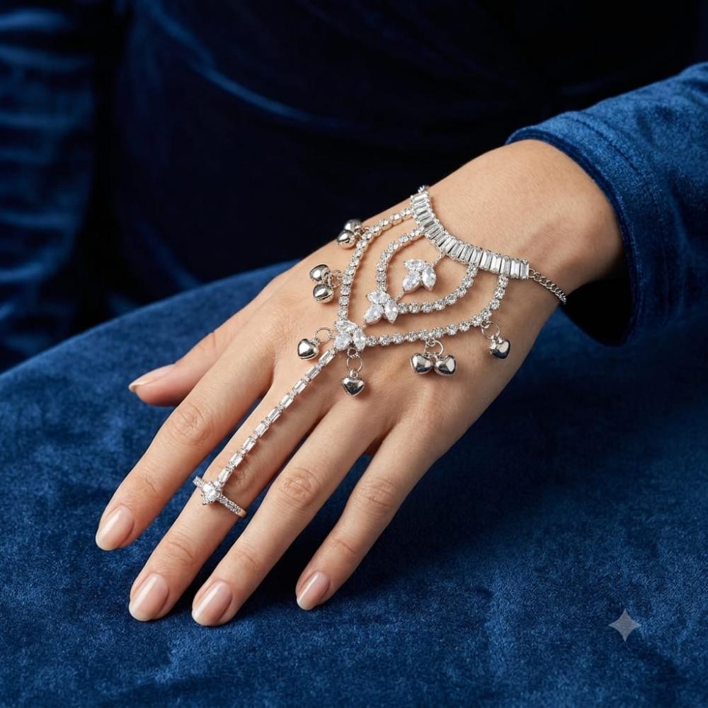 Hira Collections Designer Crystal Stone And Ghungroo Hand Harness