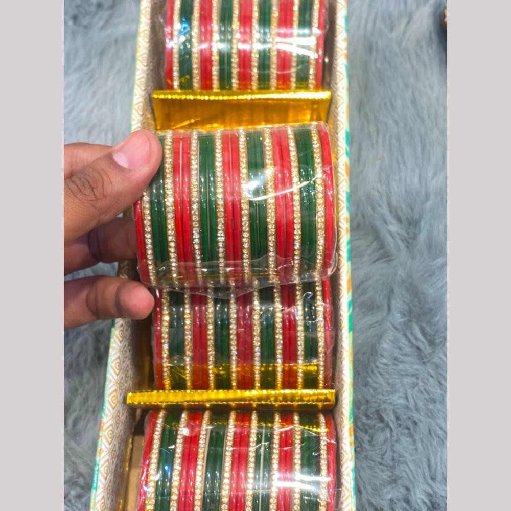 Hira Collections Decorative Austrian Stone Colorful Galss Bangles Set