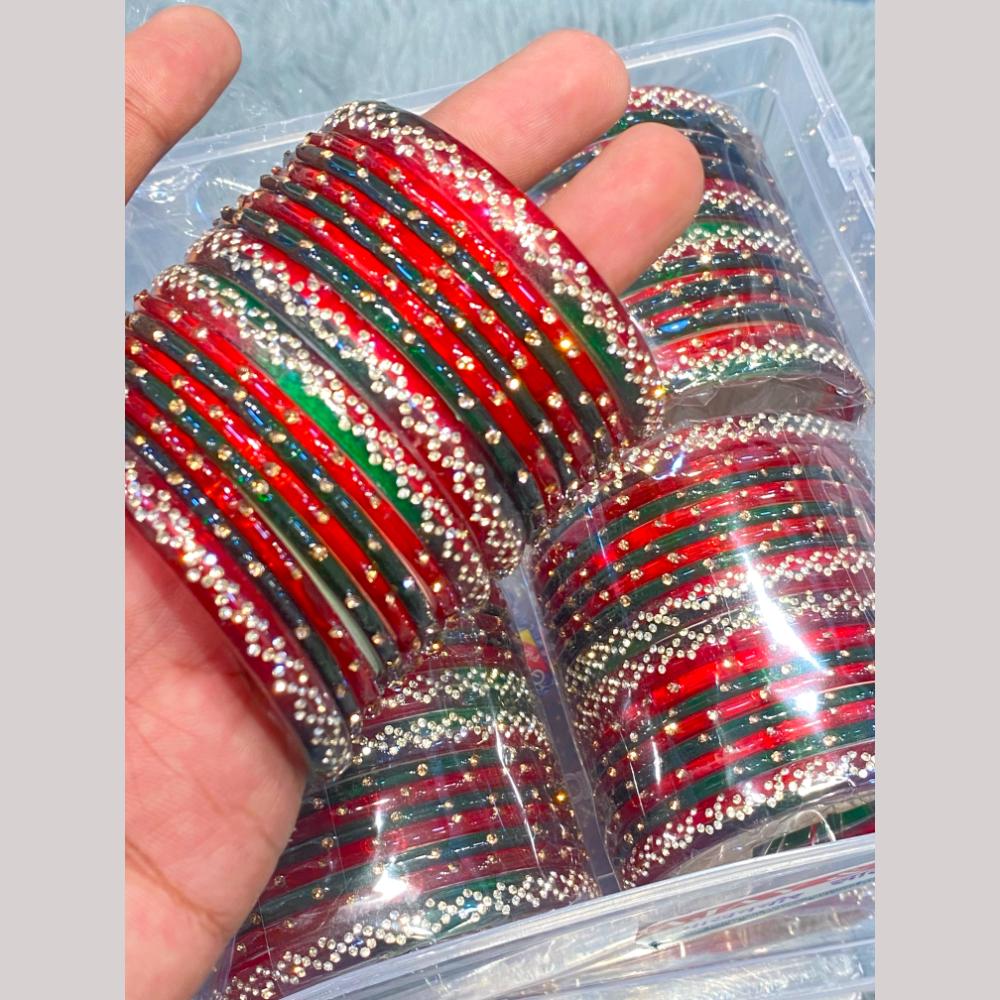 Hira Collections Decorative Austrian Stone Colorful Galss Bangles Set
