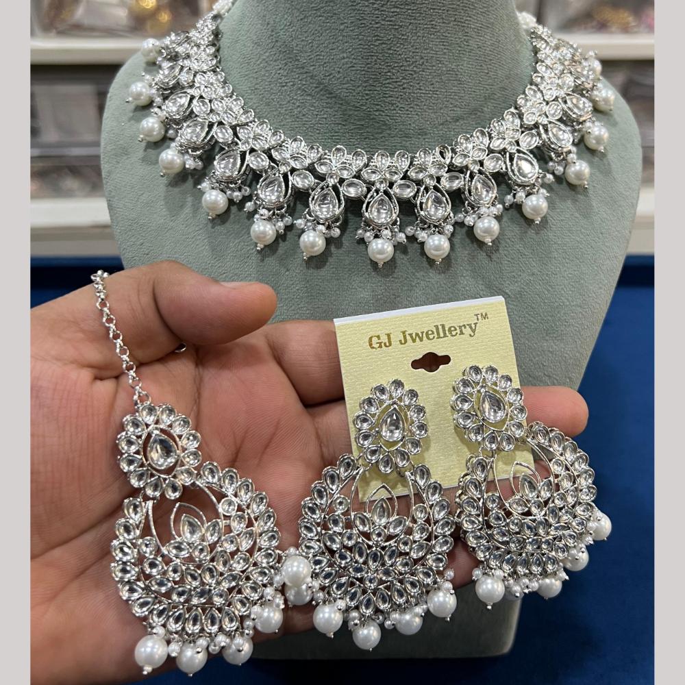 Hira Collections Premium Kundan Stone Beads And Pearl Choker Necklace Set