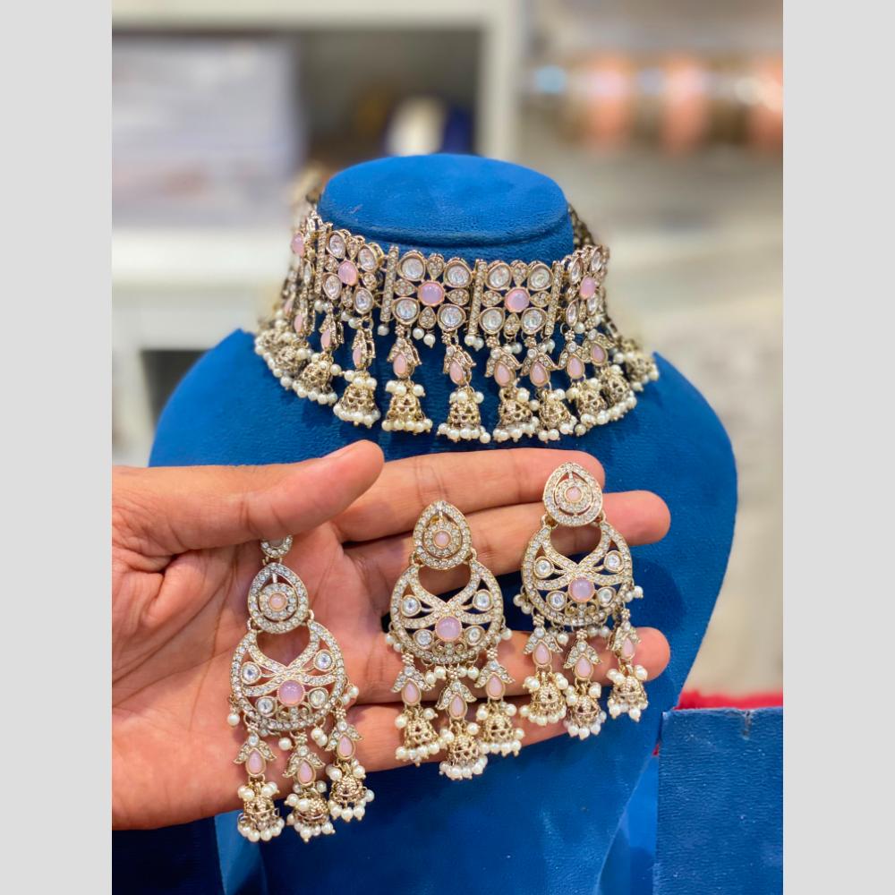 Hira Collections Premium Polki Kundan Stone And Pearl Choker Necklace Set