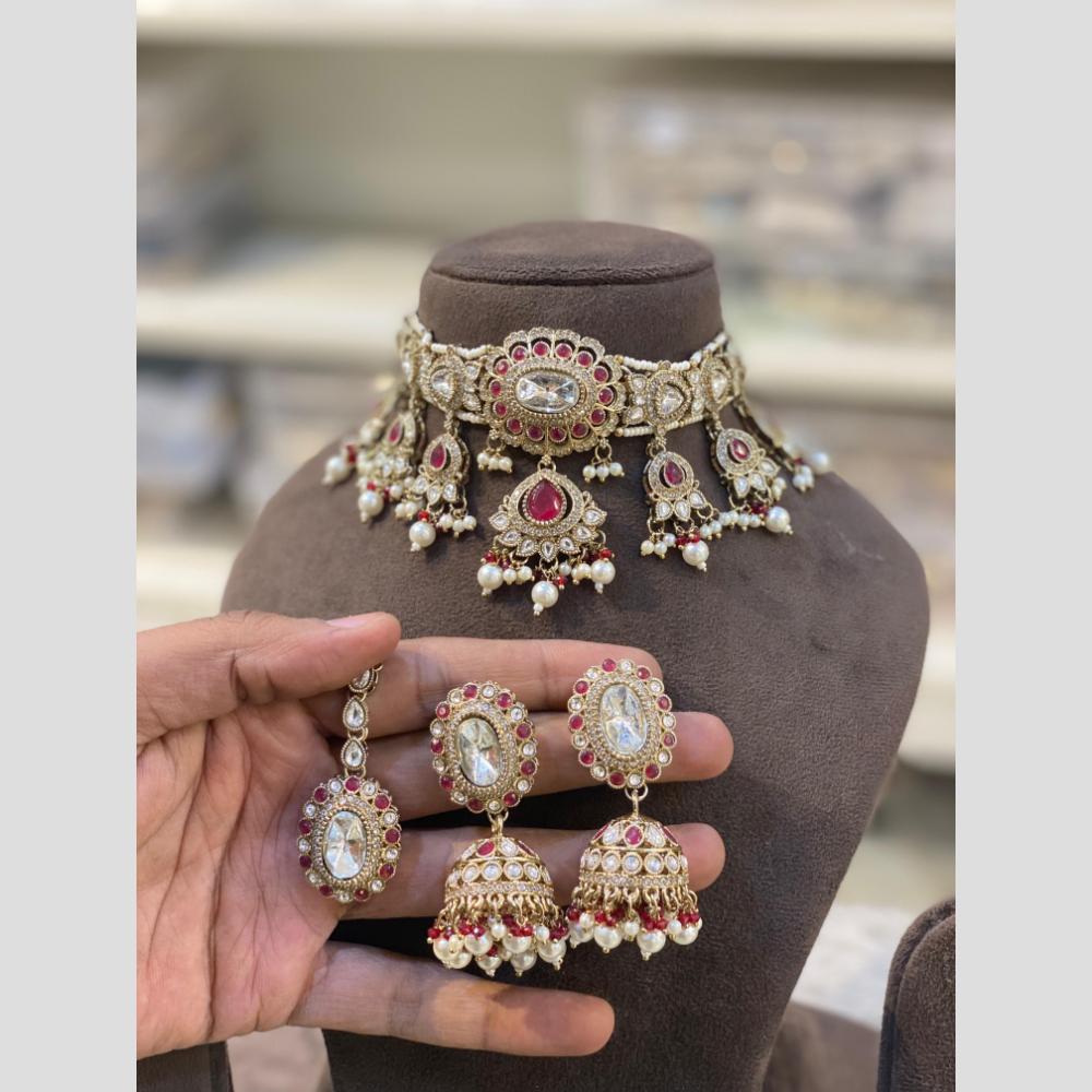 Hira Collections Premium Kundan Stone Beads And Pearl Choker Necklace Set