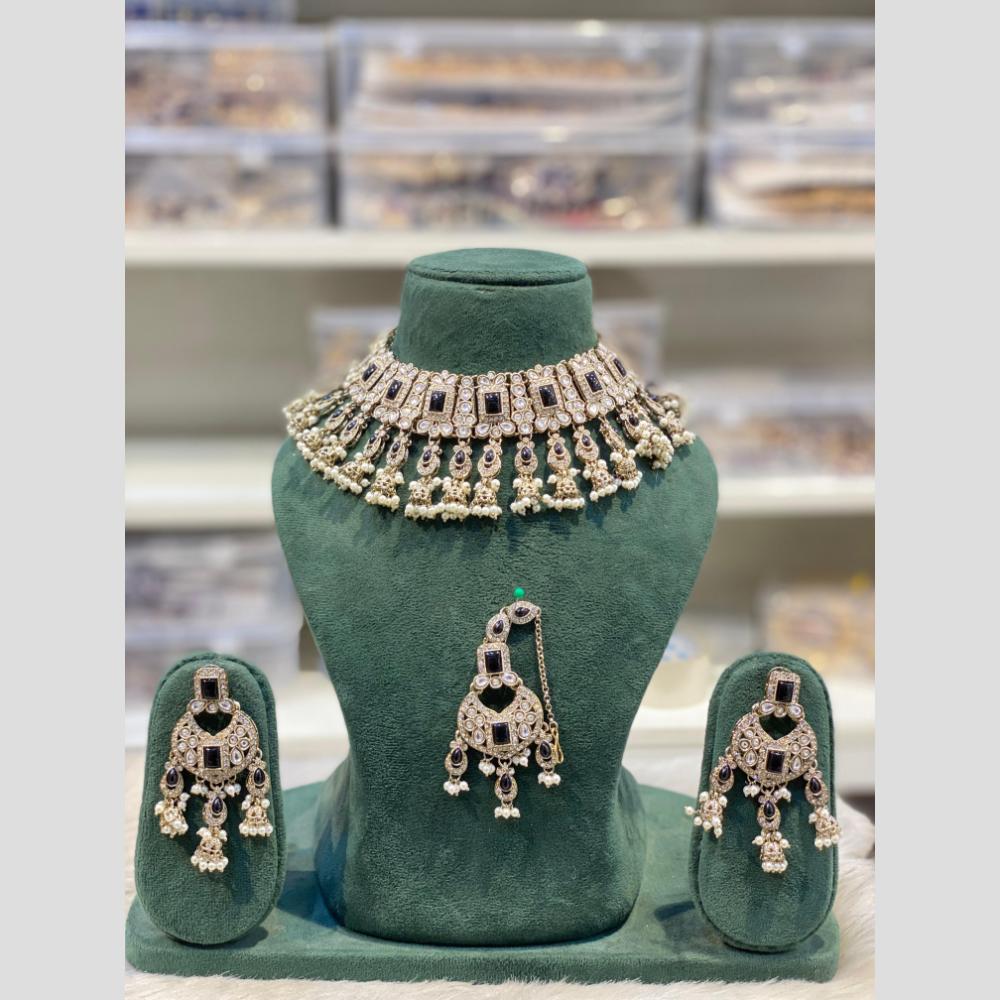 Hira Collections Premium Kundan Stone And Pearl Choker Necklace Set