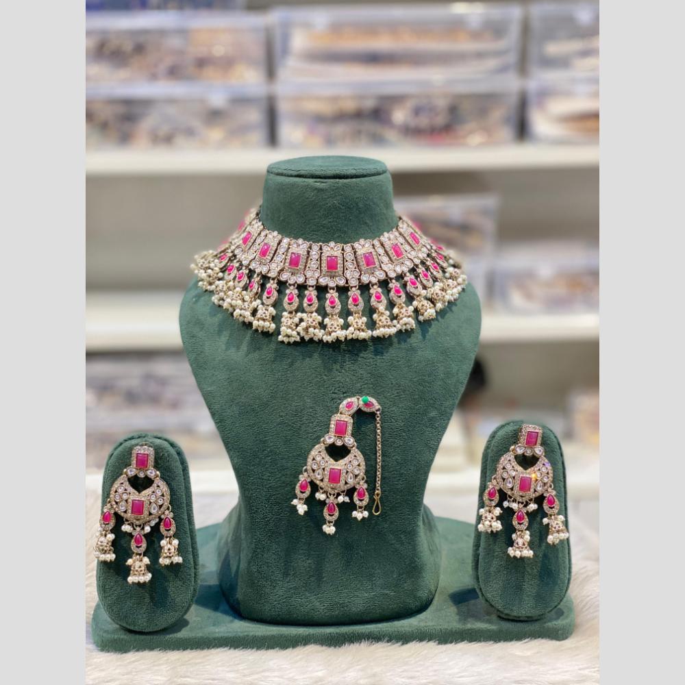 Hira Collections Premium Kundan Stone And Pearl Choker Necklace Set