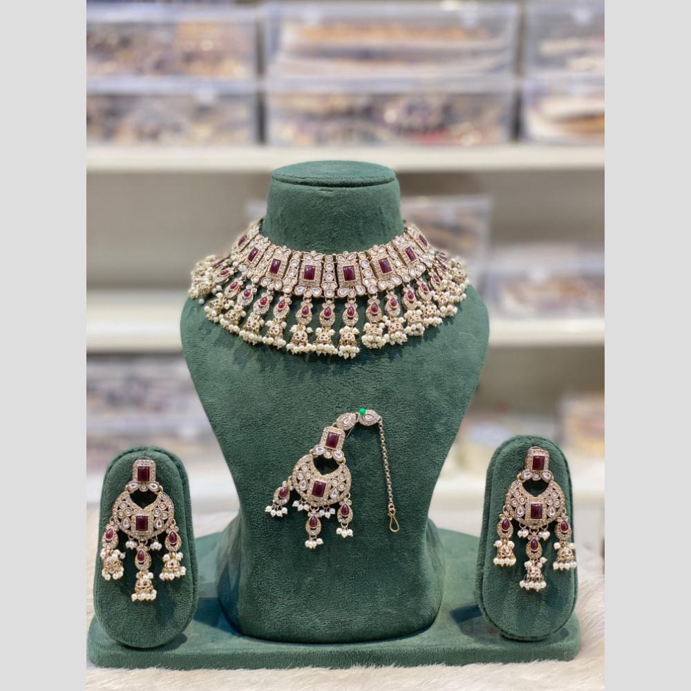 Hira Collections Premium Kundan Stone And Pearl Choker Necklace Set