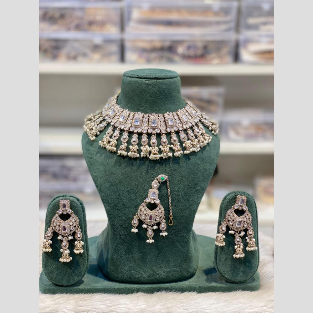 Hira Collections Premium Kundan Stone And Pearl Choker Necklace Set