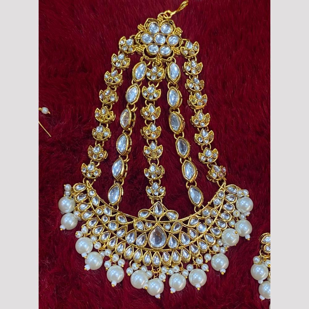 Hira Collections Statement Kundan Stone Pearl Passa for Women /Designer Hair Accessory