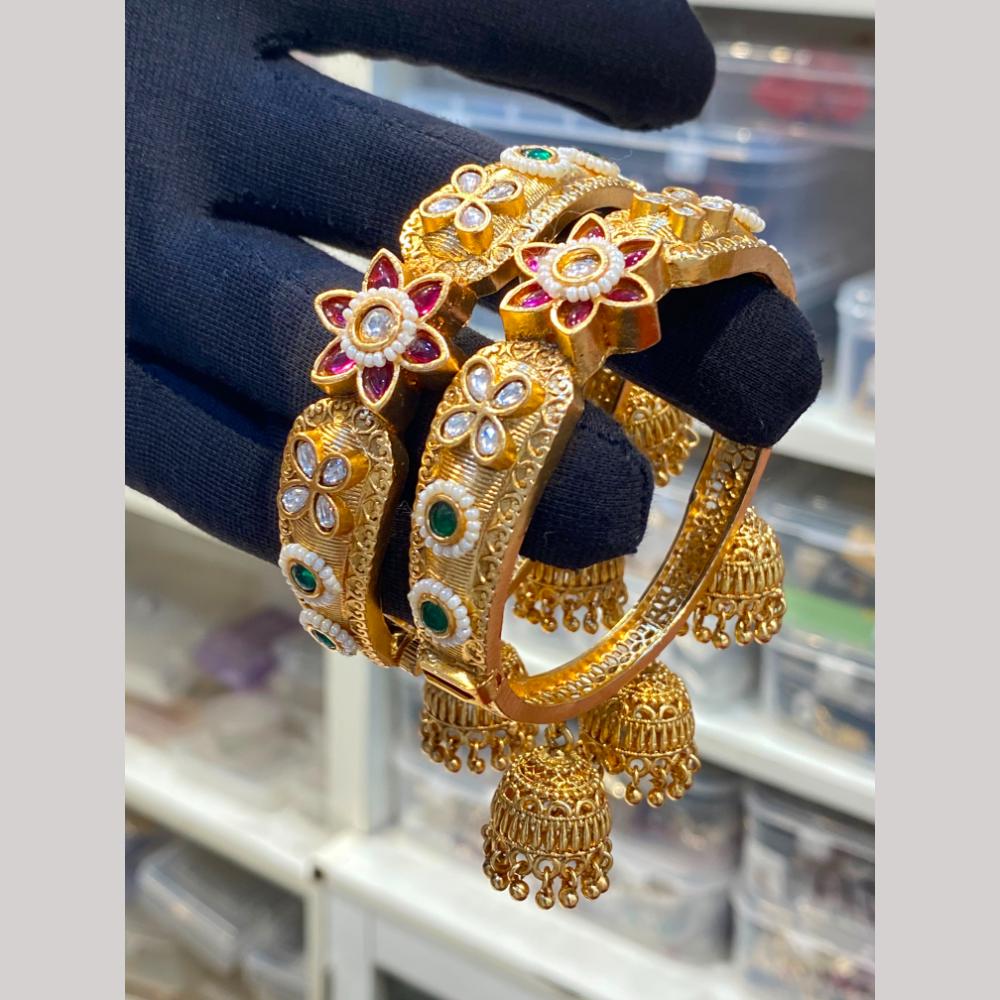 Hira Collections Premium Pota Stone And Pearl Bangles Set