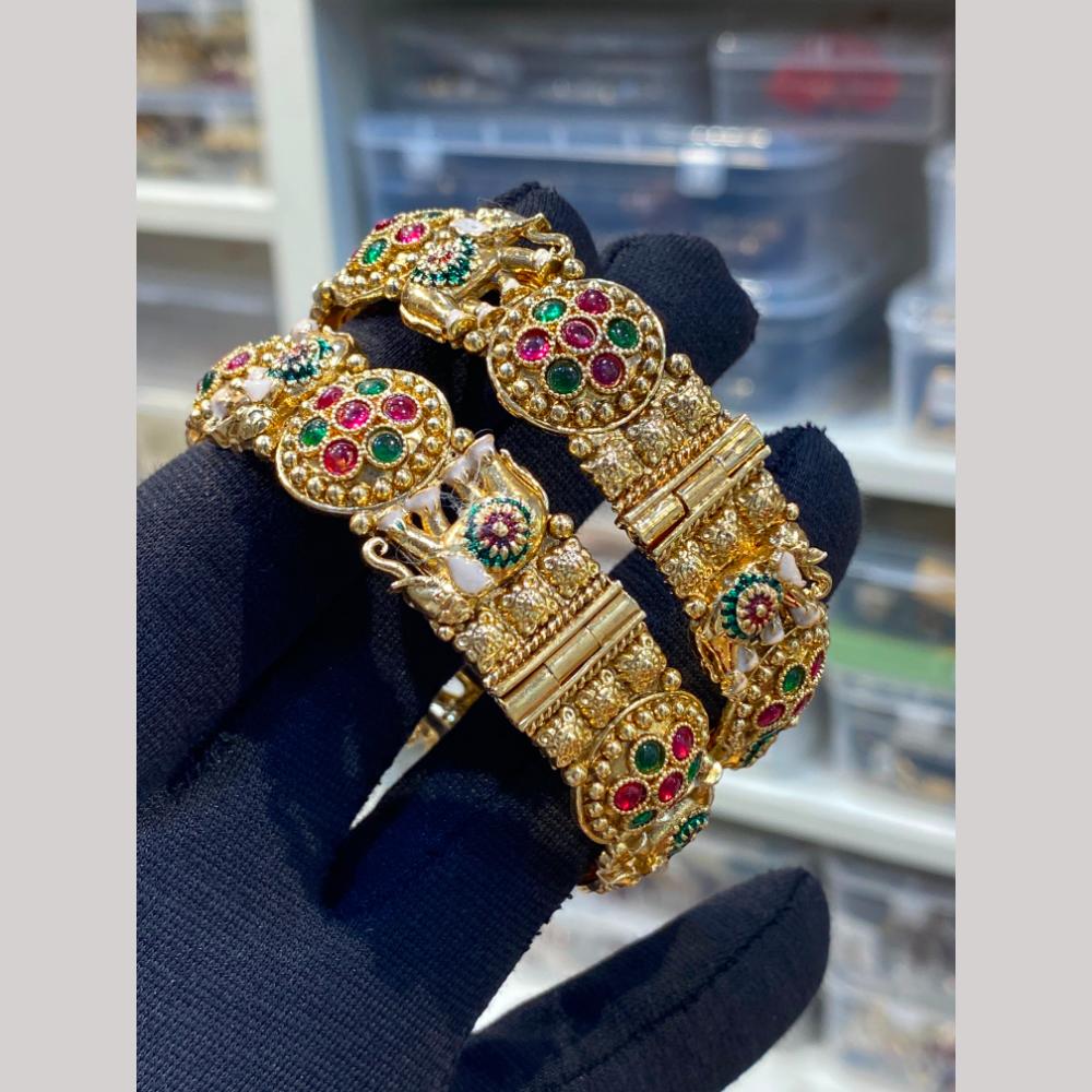 Hira Collections Premium Pota Stone Meenakari Openable Bangles Set
