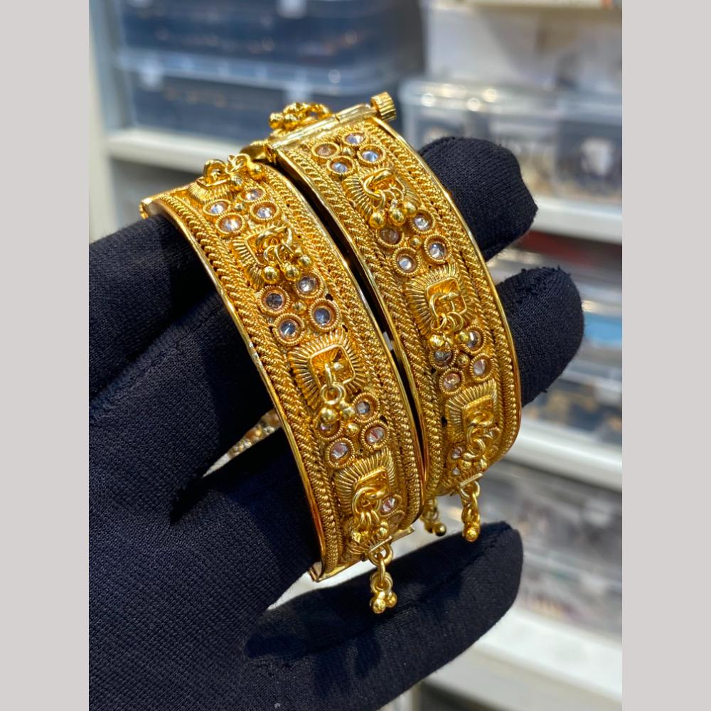 Hira Collections Premium Pota Stone And Pearl Openable Bangles Set