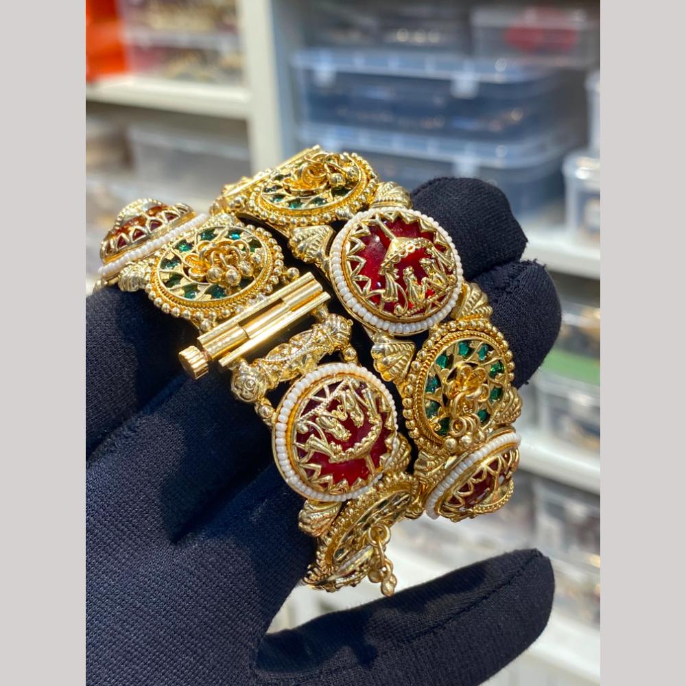 Hira Collections Premium Pota Stone And Pearl Openable Bangles Set
