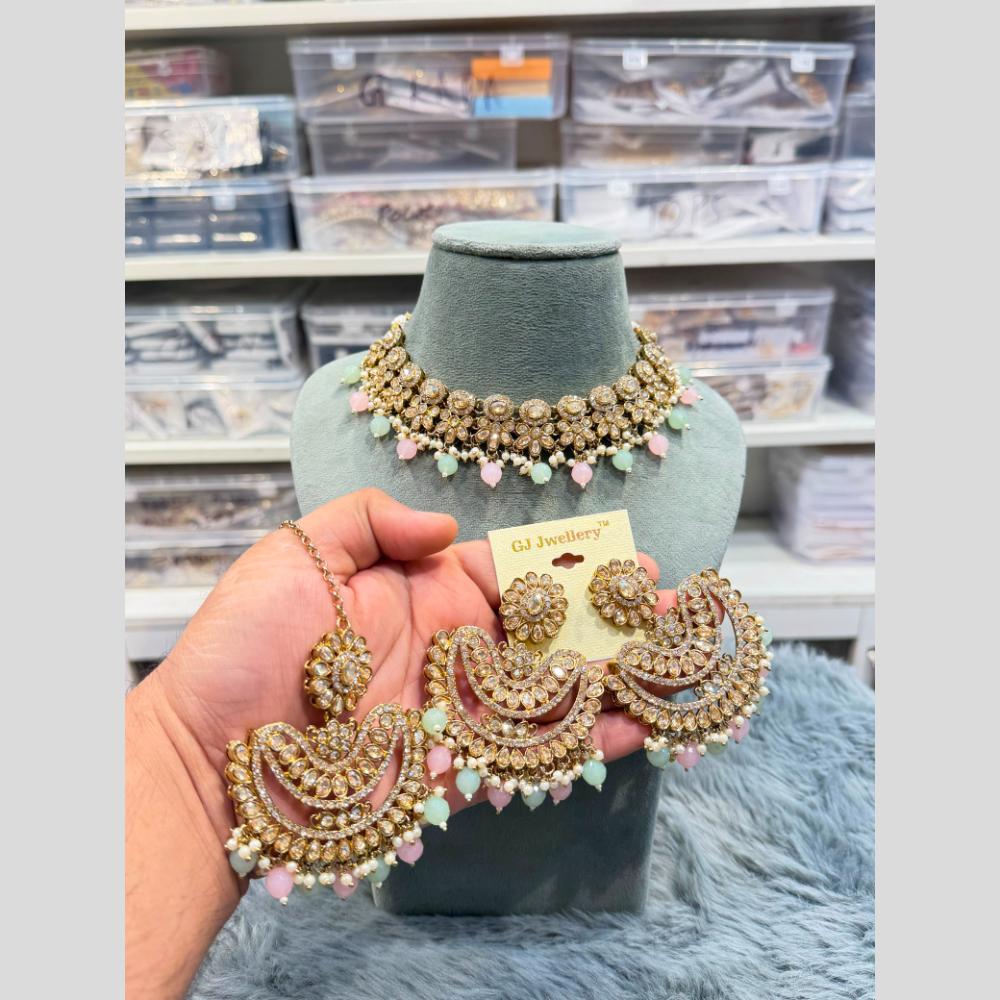 Hira Collections Wedding Wear Crystal Stone And Pearl Choker Necklace Set