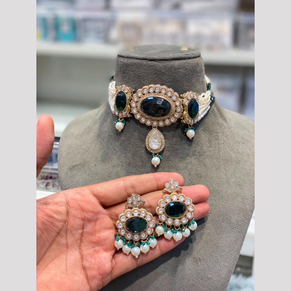 Hira Collections Royal Pota Stone And Pearl Choker Necklace Set