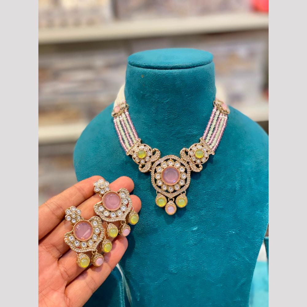 Hira Collections Royal Pota Stone And Pearl Choker Necklace Set