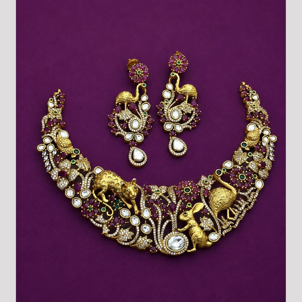 Hira Collections Premium Peacock Motif American Diamond Necklace Set