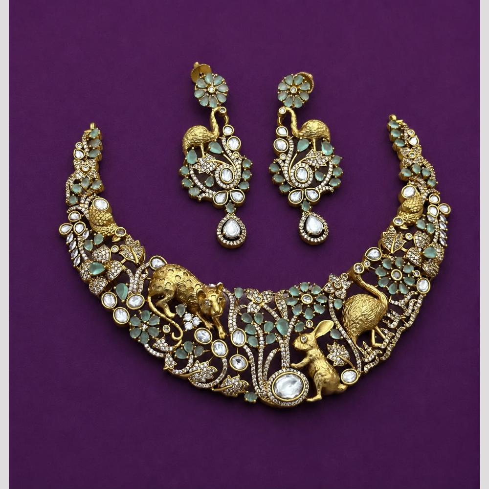 Hira Collections Premium Peacock Motif American Diamond Necklace Set