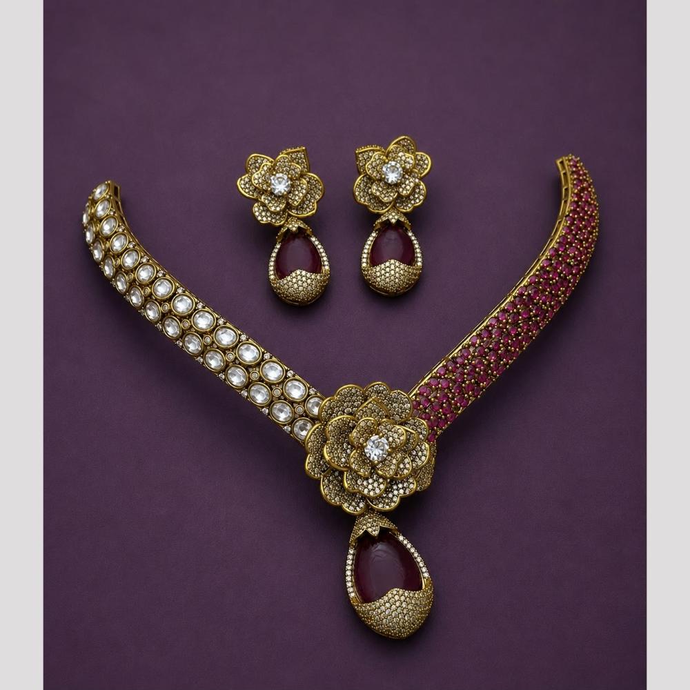 Hira Collections Elegant Austrian Stone Floral Necklace Set