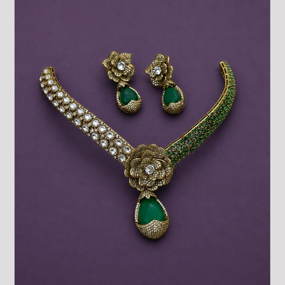 Hira Collections Elegant Austrian Stone Floral Necklace Set