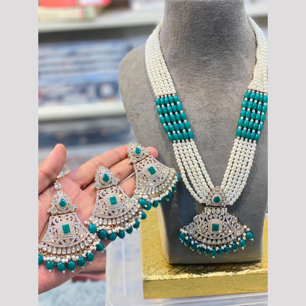 Hira Collections Regal Bridal Austrian Stone And Pearl Long Necklace Set