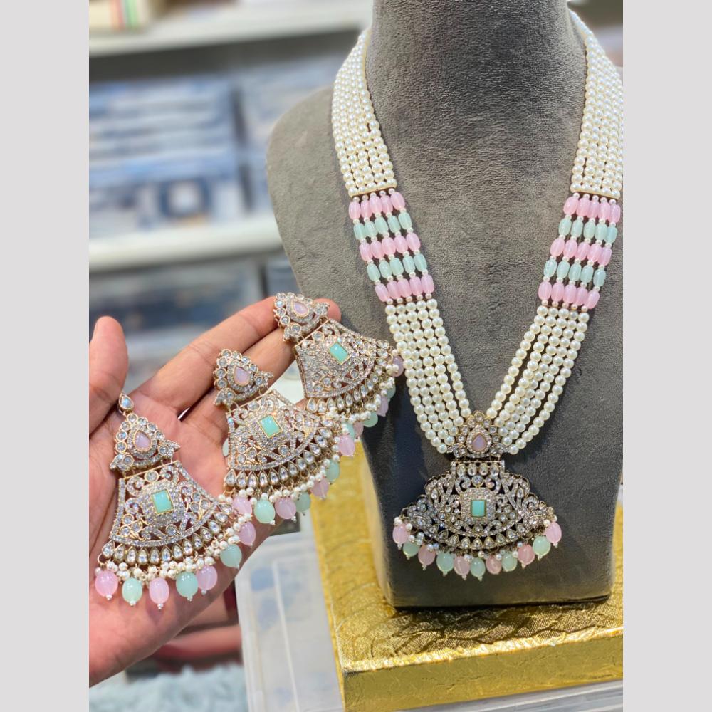 Hira Collections Regal Bridal Austrian Stone And Pearl Long Necklace Set