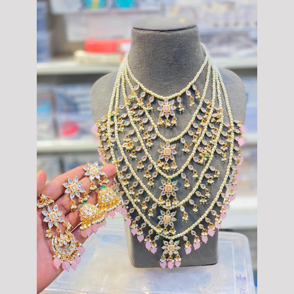 Hira Collections Maharani Style Kundan Stone And Pearl Long Necklace Set