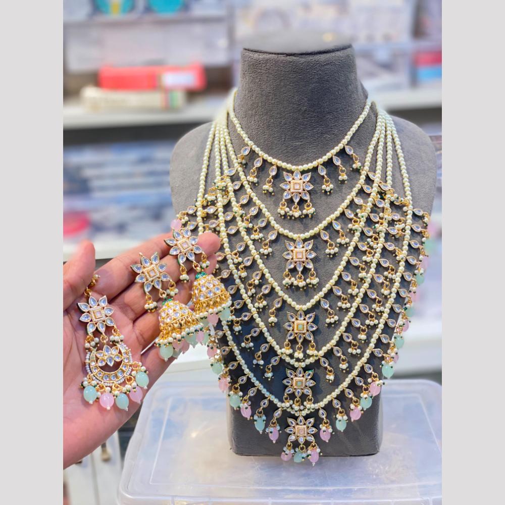 Hira Collections Maharani Style Kundan Stone And Pearl Long Necklace Set