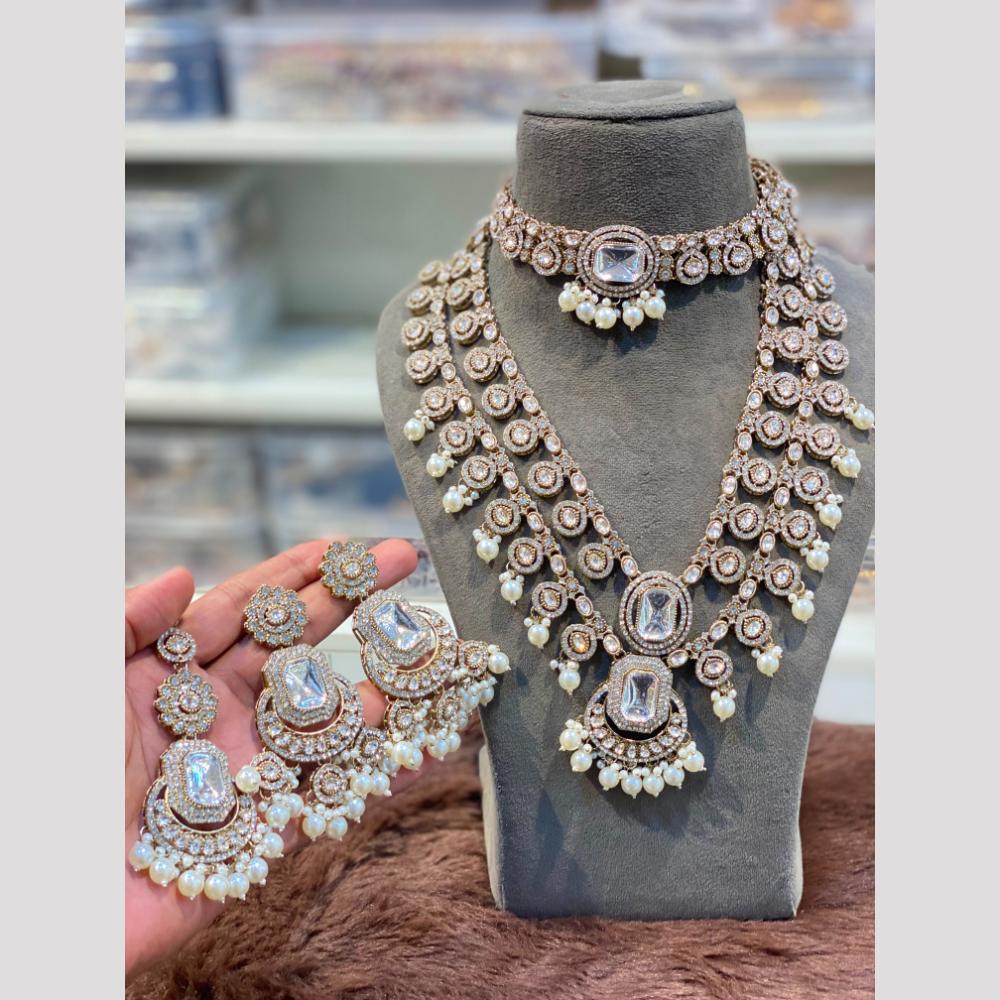 Hira Collections Royal Polki Kundan Pearl And Beads Double Necklace Set