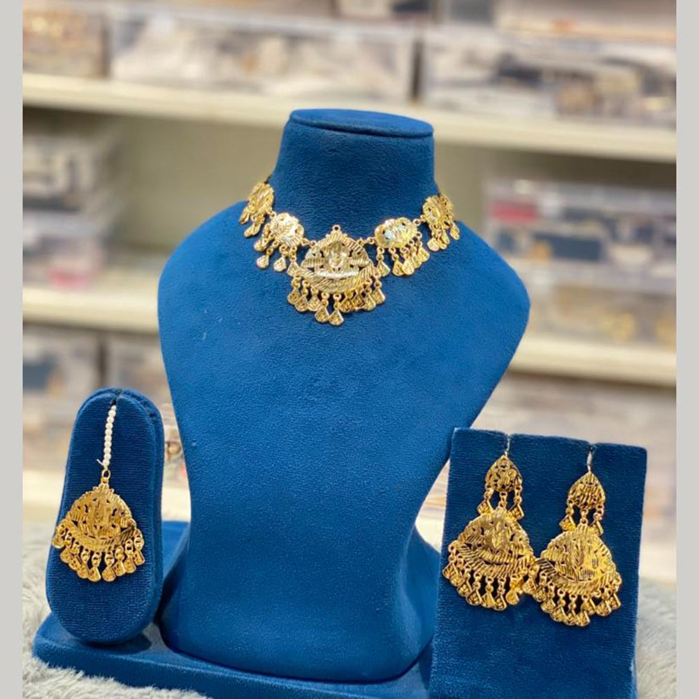 Hira Collections Traditional Gold Finish Choker Necklace Jewellery Set