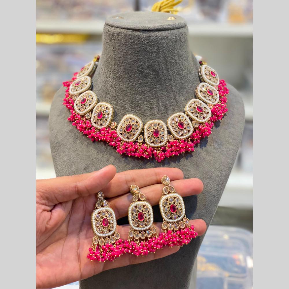 Hira Collections Beautiful Crystal Stone And Pearl Choker Necklace Set