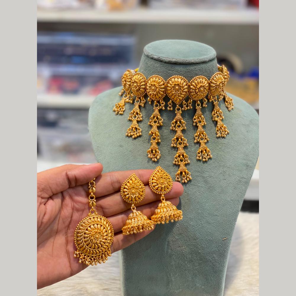Hira Collections Traditional Gold Finish Choker Necklace Jewellery Set