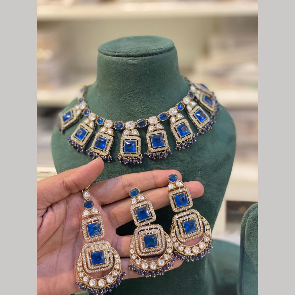 Hira Collections Designer Polki Kundan Stone And Pearl Choker Necklace Set