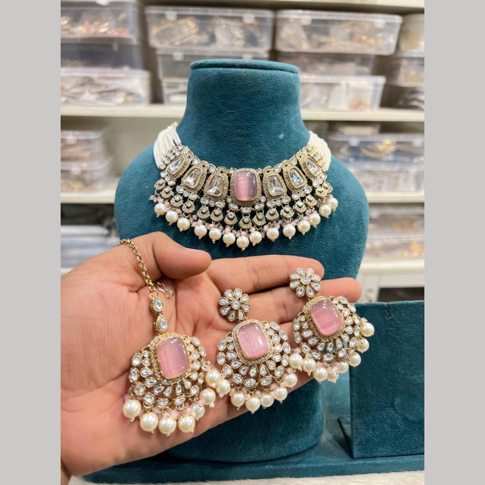 Hira Collections Designer Kundan Stone And Pearl Choker Necklace Set