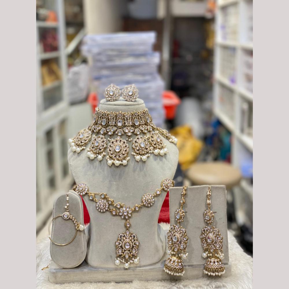 Hira Collections Designer Kundan Stone Semi Bridal Necklace Set