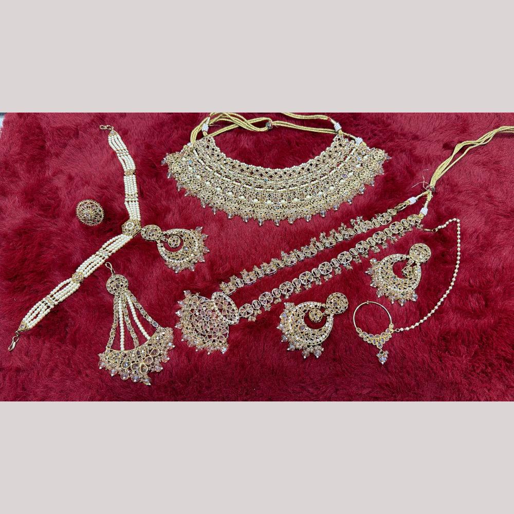 Hira Collections Designer Crystal Stone Semi Bridal Necklace Set