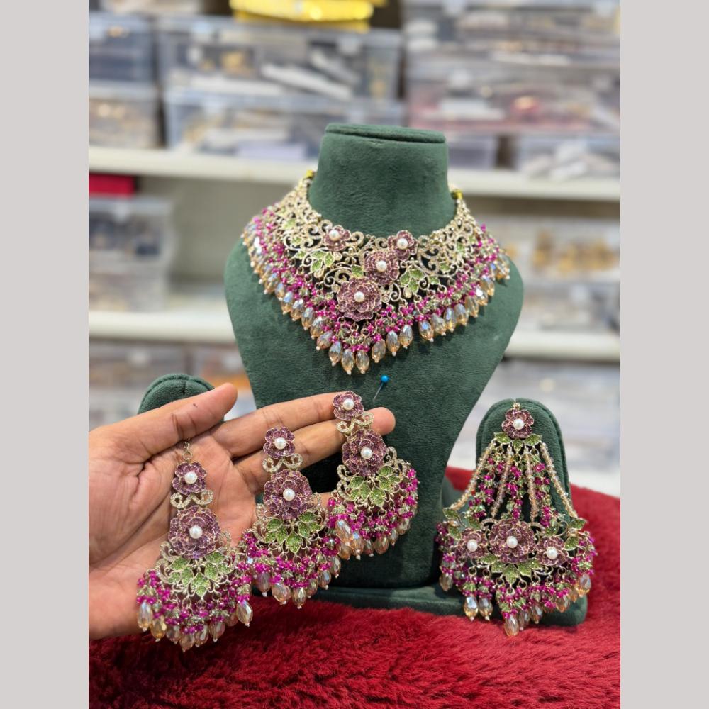Hira Collections Austrian Stones And Beads Turkish Choker Necklace Set With Passa