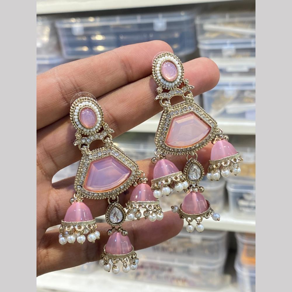 Hira Collections Kundan Stone And Pearl Triple-Tier Jhumki Earrings