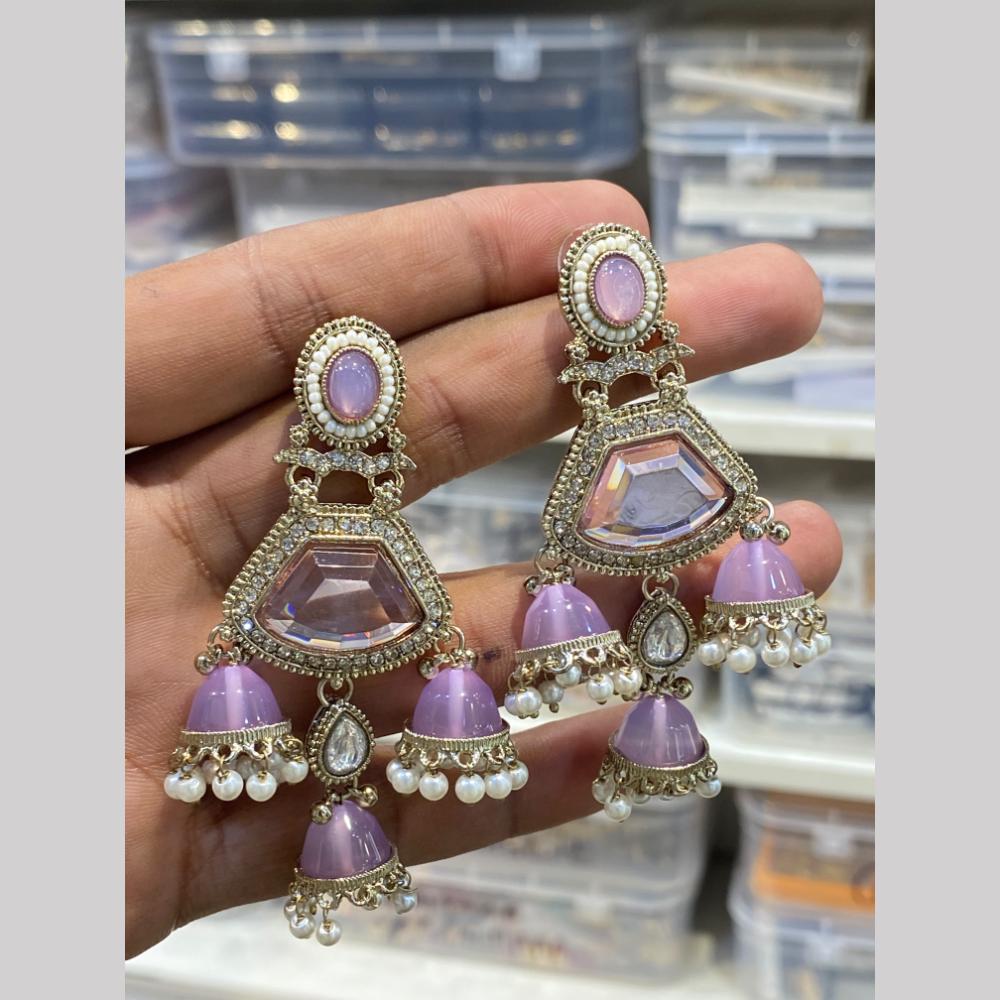 Hira Collections Kundan Stone And Pearl Triple-Tier Jhumki Earrings