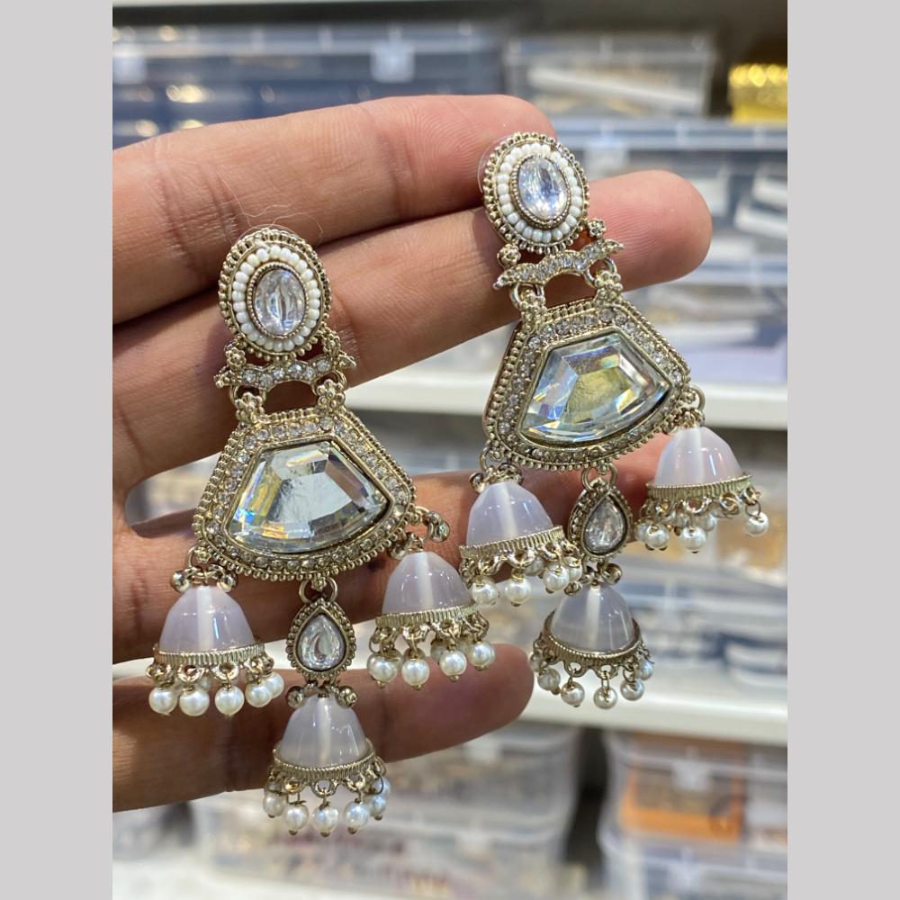 Hira Collections Kundan Stone And Pearl Triple-Tier Jhumki Earrings