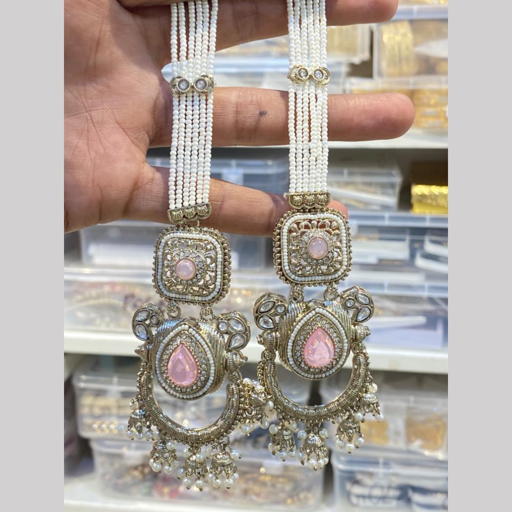 Hira Collections Premium Pota Stone And Kundan Stone Pearl Jhumki Earrings With Kanchian