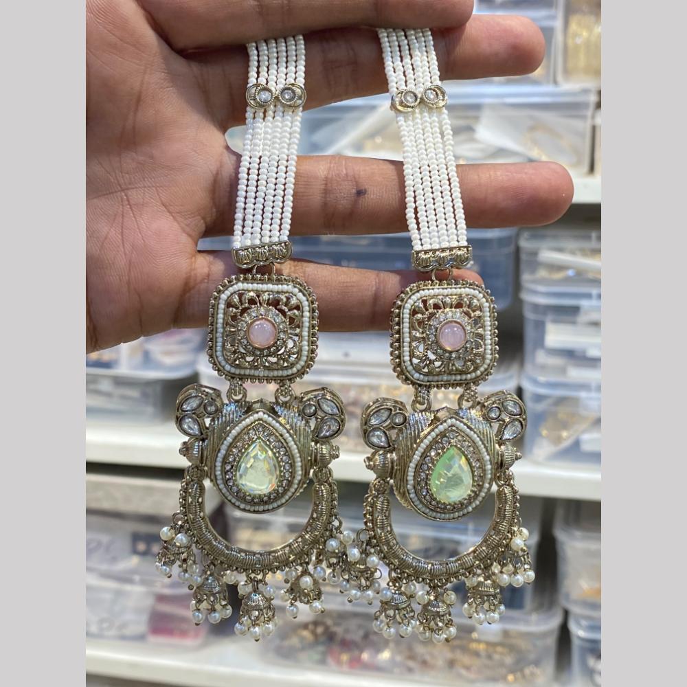 Hira Collections Premium Pota Stone And Kundan Stone Pearl Jhumki Earrings With Kanchian